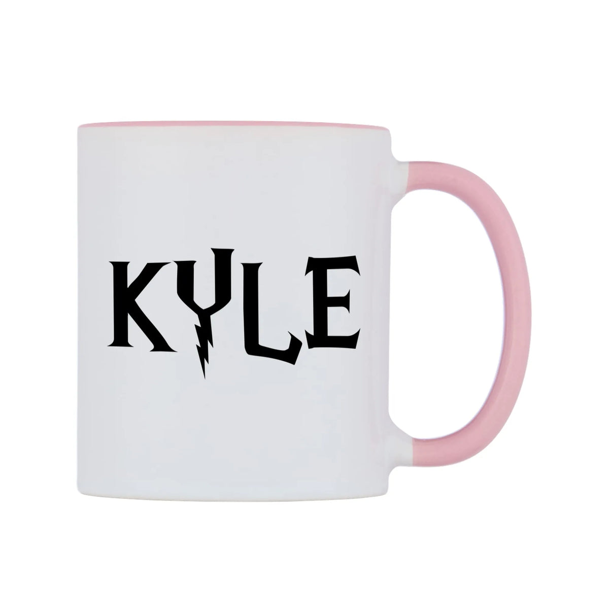 Kyle - Wizard Themed Mug — white 11oz gloss mug with a pink inside and handle, left side, on a white background
