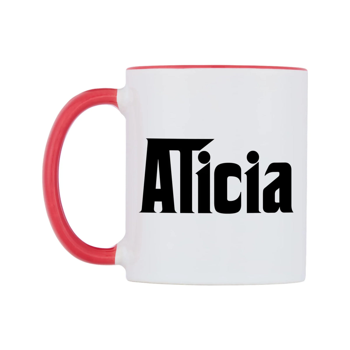 Alicia - Godfather Themed Mug — white 11oz gloss mug with a red inside and handle, right side, on a white background