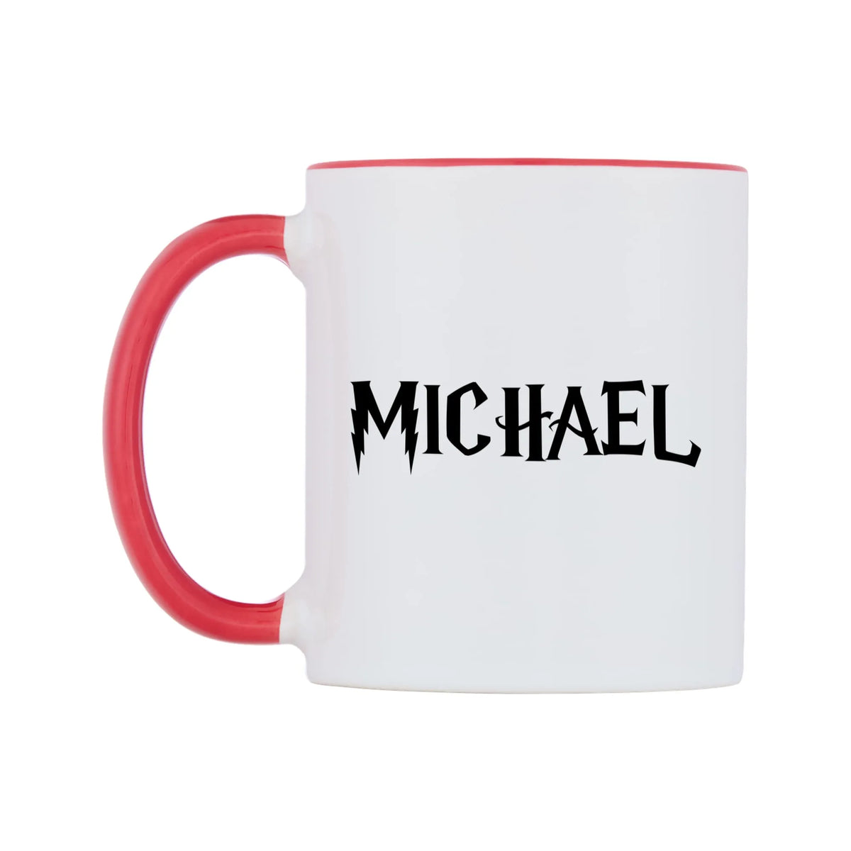 Michael - Wizard Themed Mug — white 11oz gloss mug with a red inside and handle, right side, on a white background