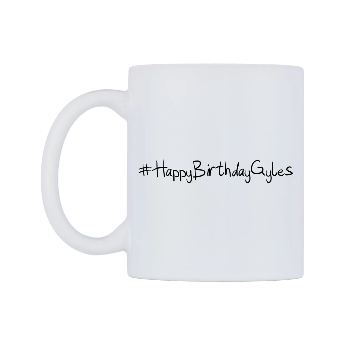 HappyBirthdayGyles Mug — mug, right side, on a white background