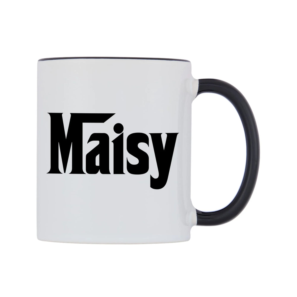 Maisy - Godfather Themed Mug — white 11oz gloss mug with a black inside and handle, left side, on a white background