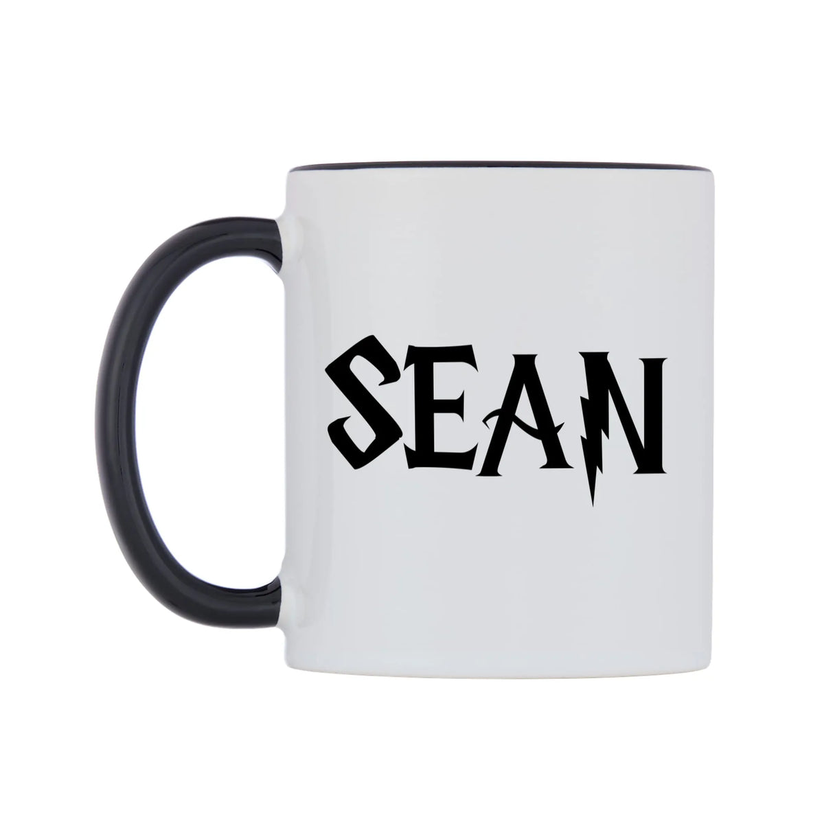Sean - Wizard Themed Mug — white 11oz gloss mug with a black inside and handle, right side, on a white background