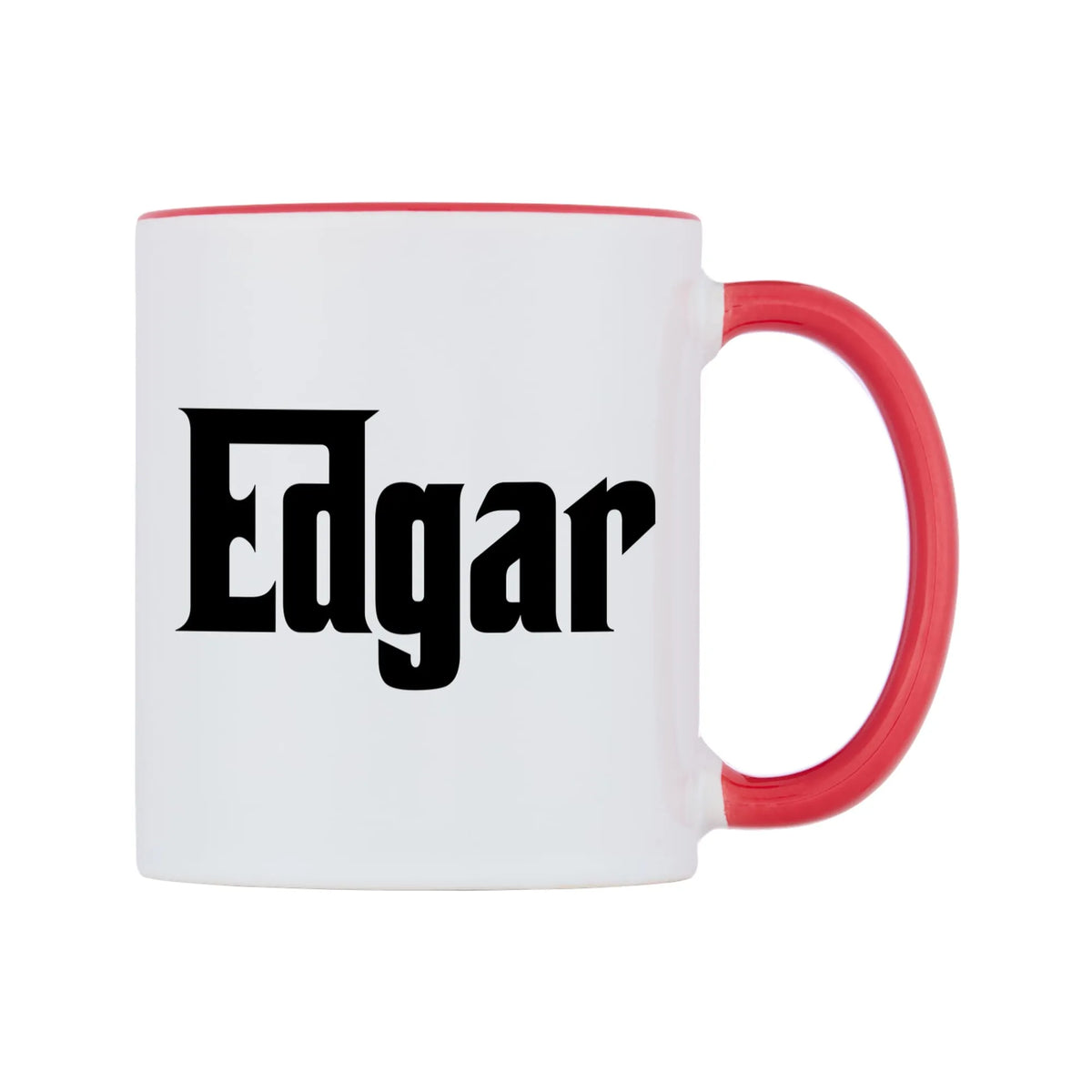 Edgar - Godfather Themed Mug — white 11oz gloss mug with a red inside and handle, left side, on a white background