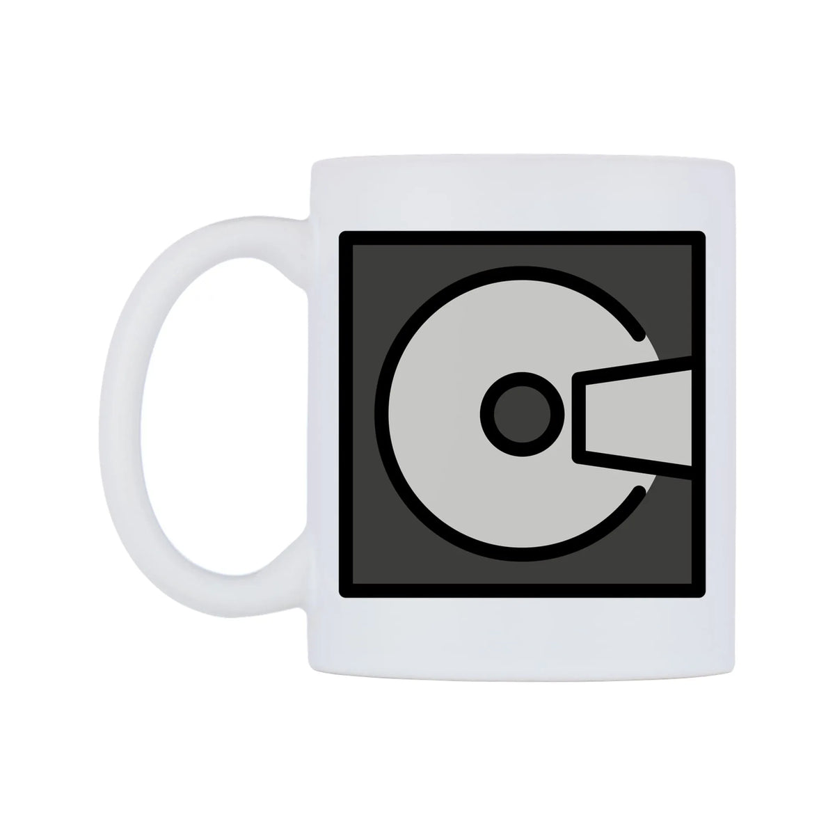 Computer Disk Emoji Mug — mug, right side, on a white background