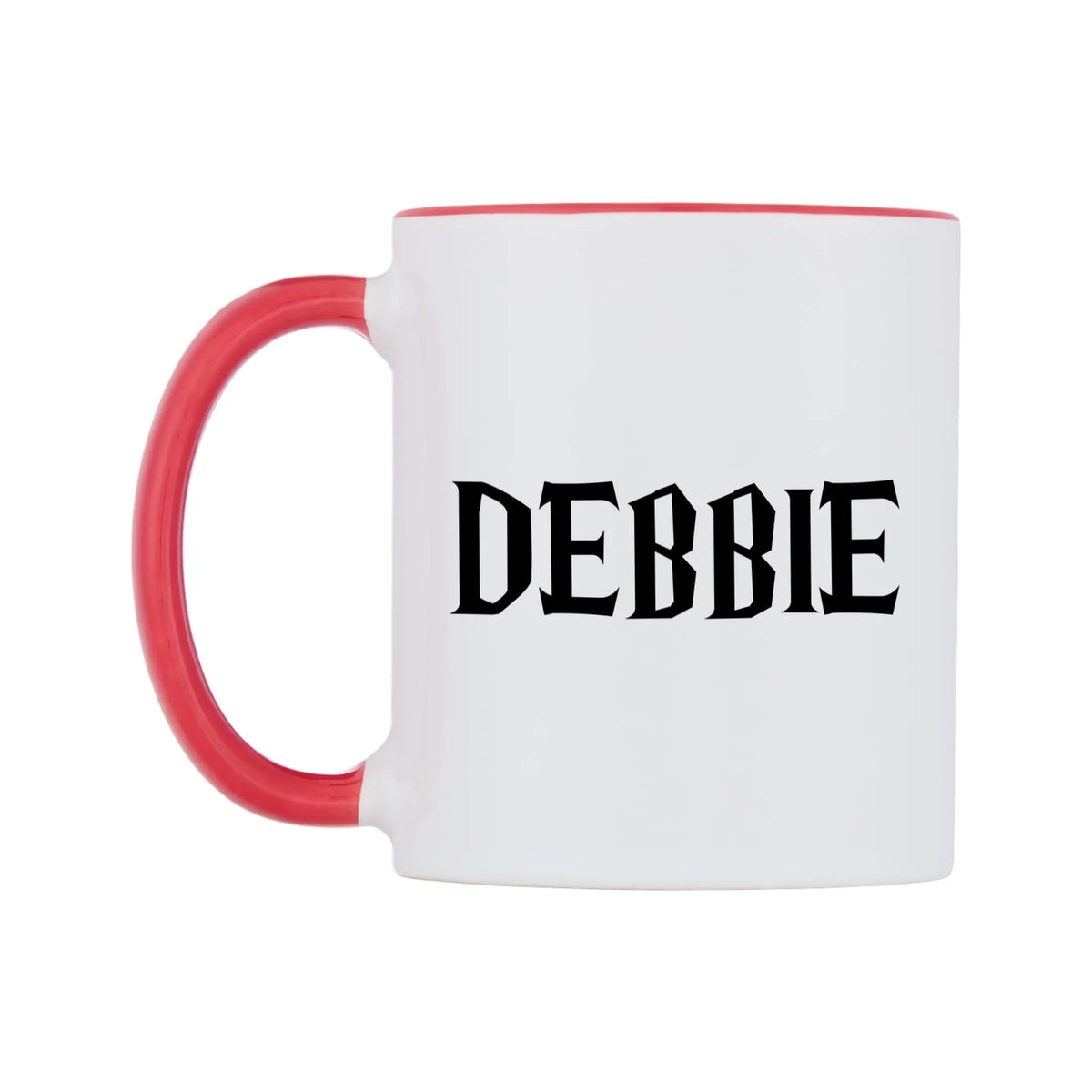 Debbie - Wizard Themed Mug — white 11oz gloss mug with a red inside and handle, right side, on a white background