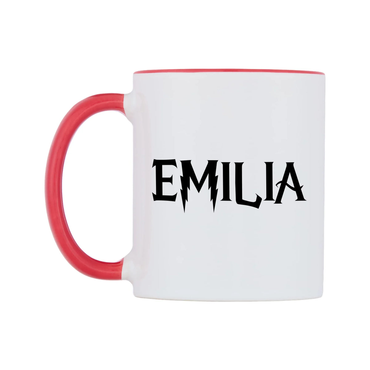 Emilia - Wizard Themed Mug — white 11oz gloss mug with a red inside and handle, right side, on a white background