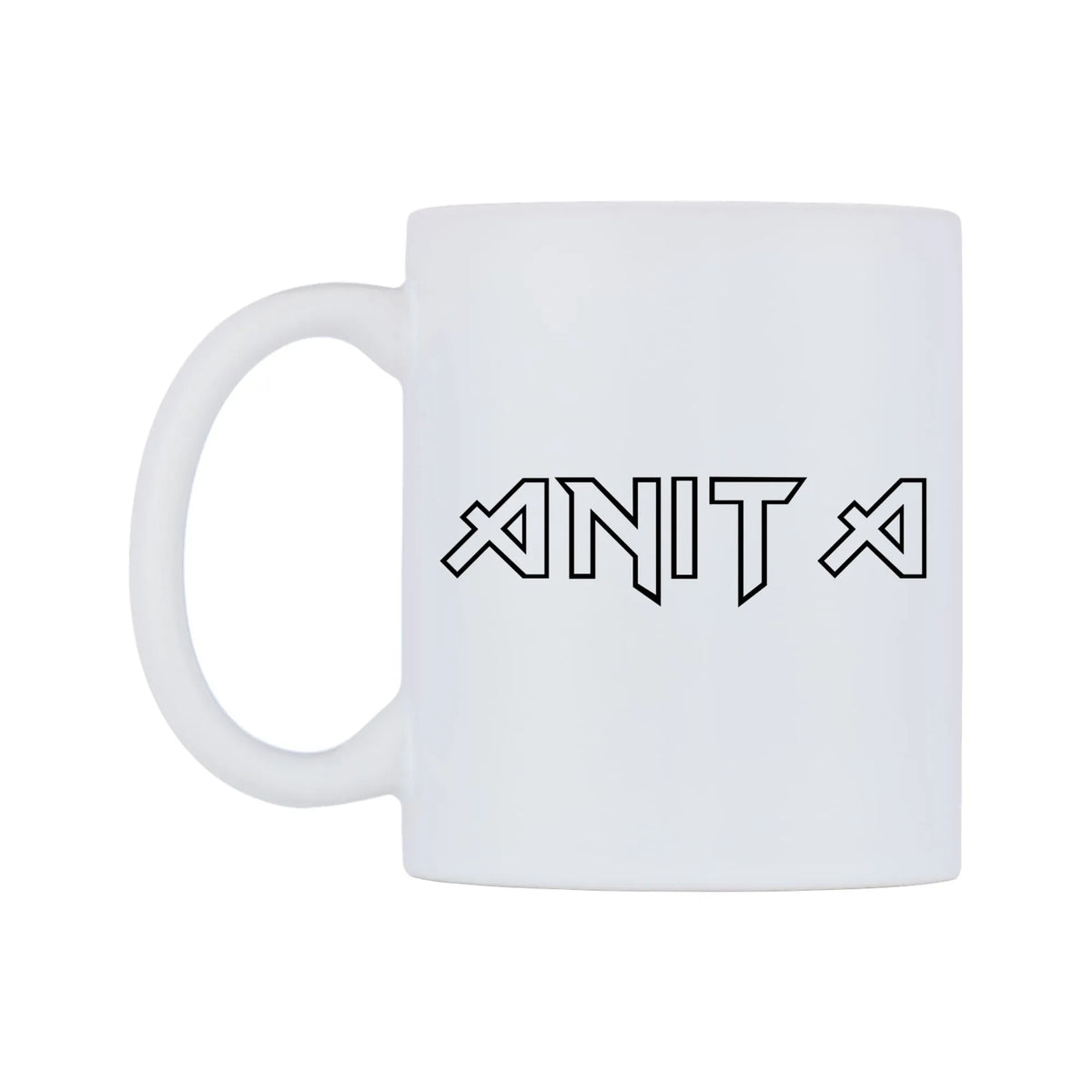 Anita - Iron Maiden Themed Mug — white 11oz gloss mug, right side, on a white background