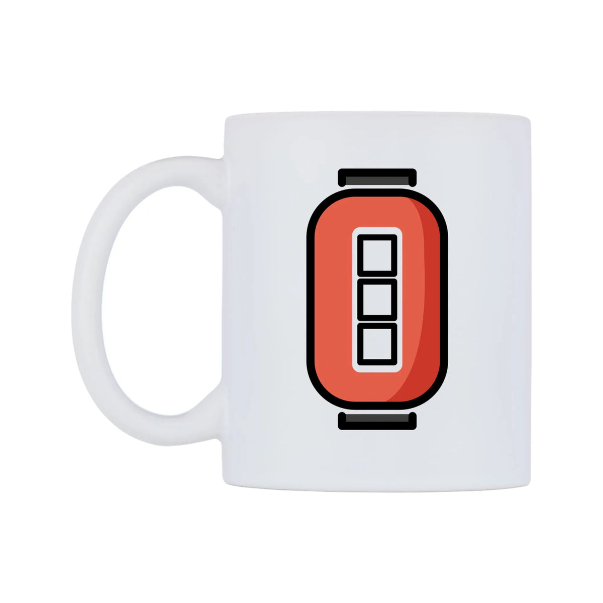 Red Paper Lantern Emoji Mug — mug, right side, on a white background