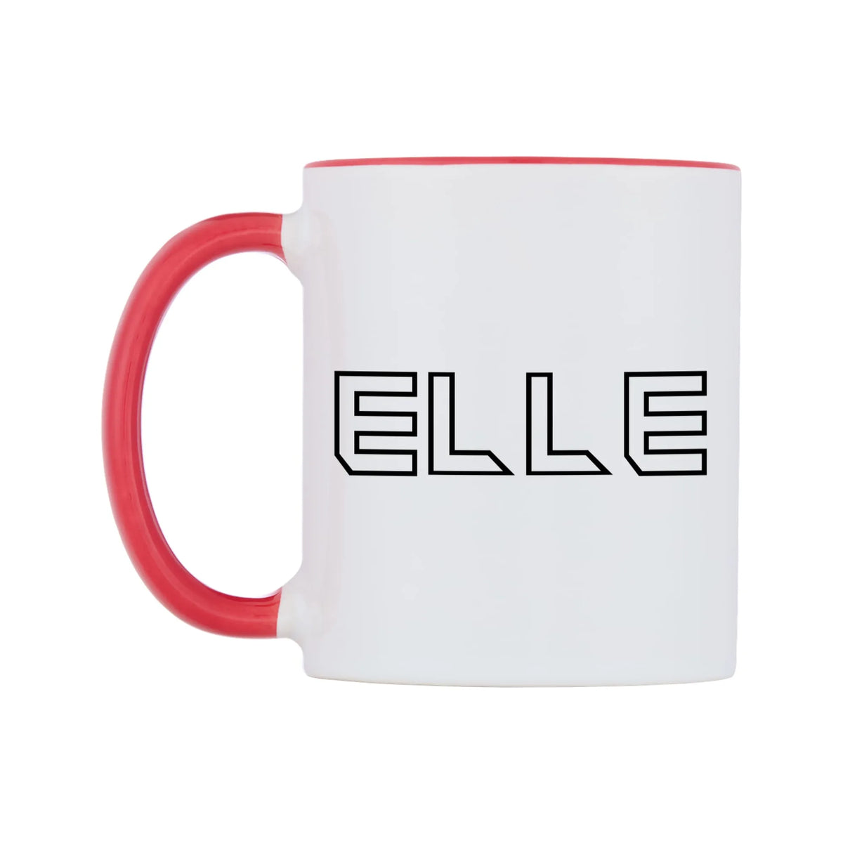 Elle - Iron Maiden Themed Mug — white 11oz gloss mug with a red inside and handle, right side, on a white background