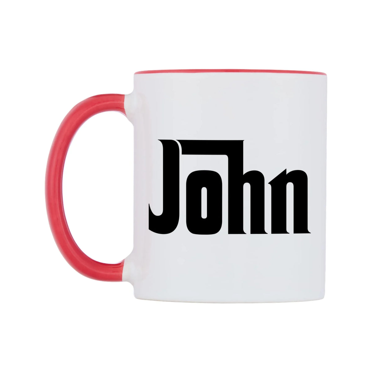 John - Godfather Themed Mug — white 11oz gloss mug with a red inside and handle, right side, on a white background