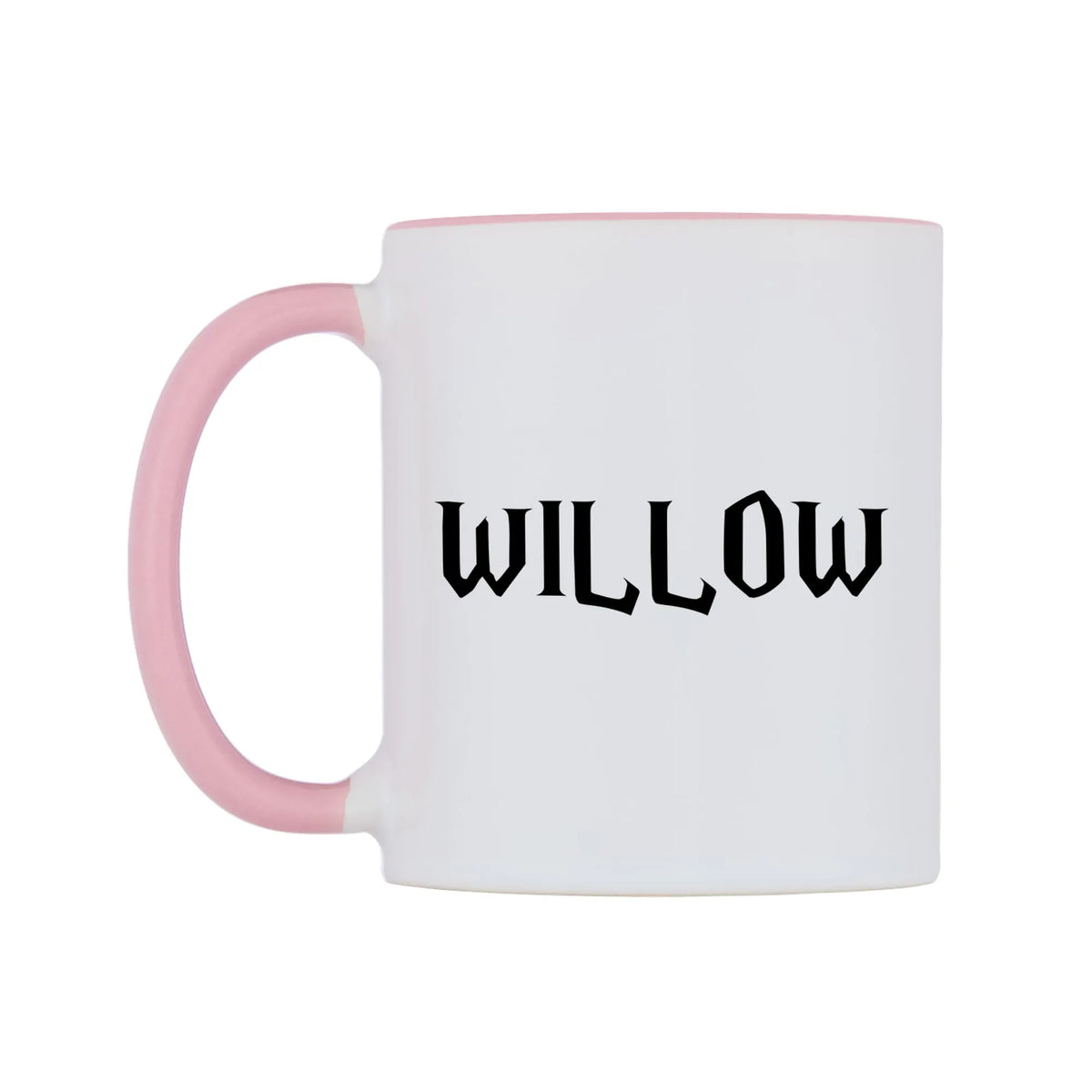 Willow - Wizard Themed Mug — white 11oz gloss mug with a pink inside and handle, right side, on a white background