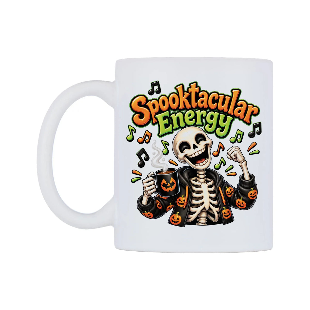 Spooktacular Energy Mug — white 11oz gloss mug, right side, on a white background