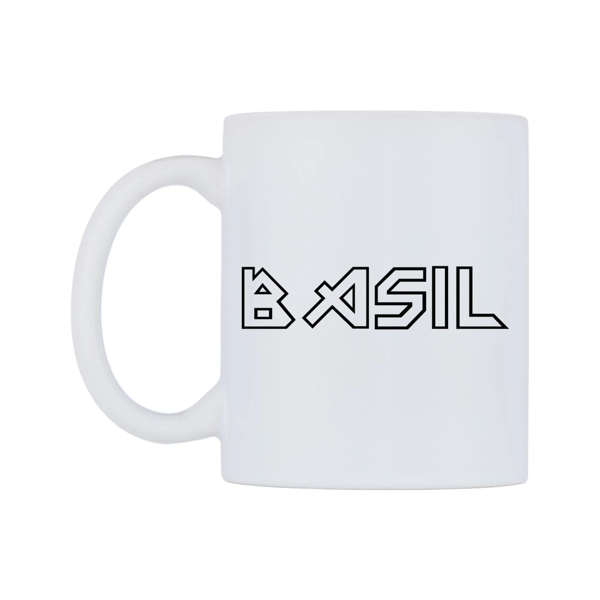 Basil - Iron Maiden Themed Mug — white 11oz gloss mug, right side, on a white background