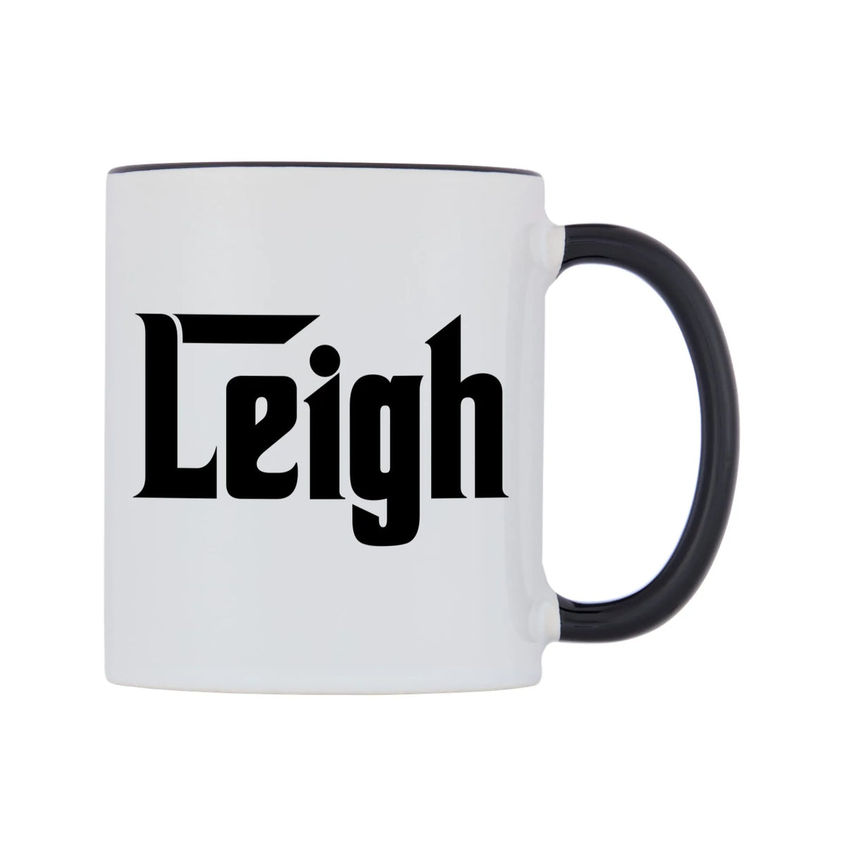 Leigh - Godfather Themed Mug — white 11oz gloss mug with a black inside and handle, left side, on a white background