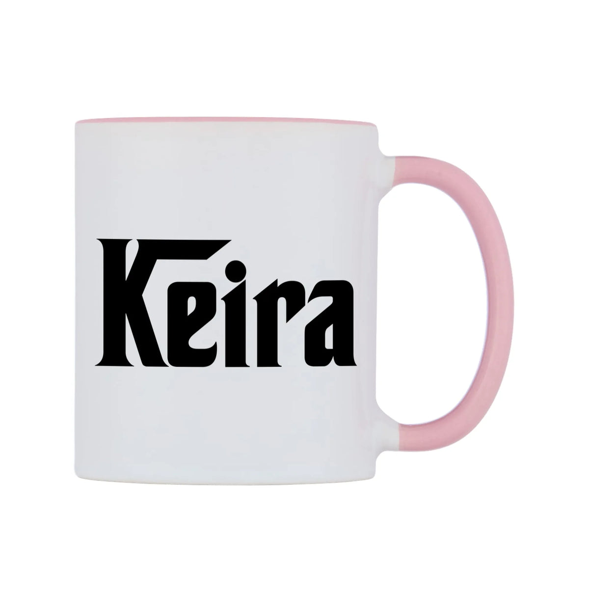 Keira - Godfather Themed Mug — white 11oz gloss mug with a pink inside and handle, left side, on a white background