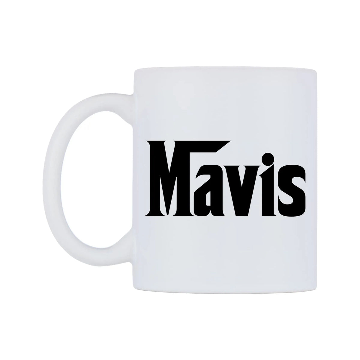 Mavis - Godfather Themed Mug — white 11oz gloss mug, right side, on a white background