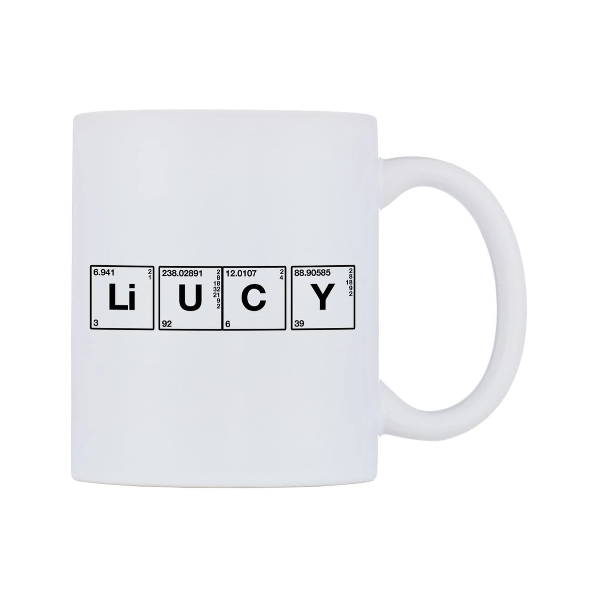 Lucy - Chemistry Themed Mug — mug, left side, on a white background