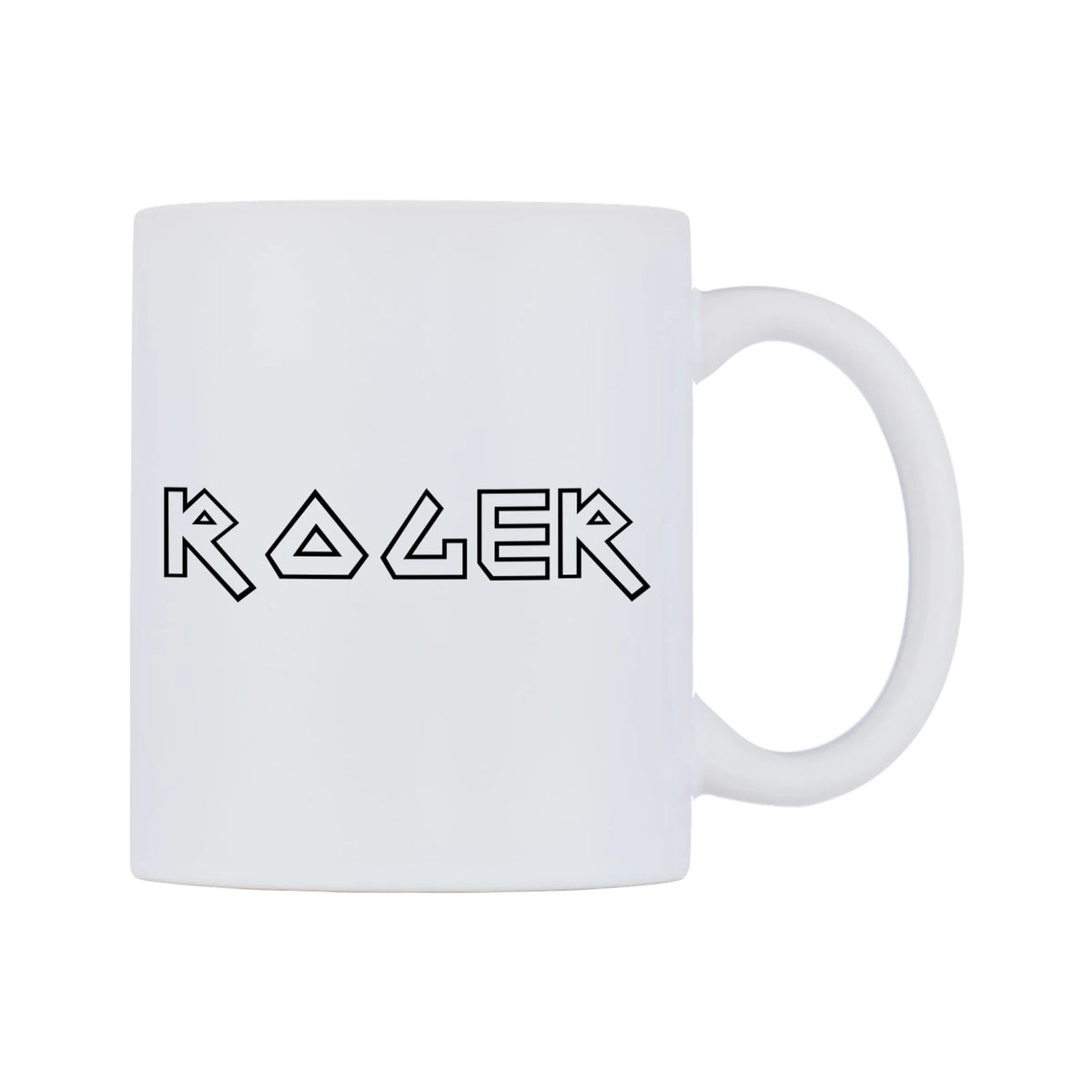 Roger - Iron Maiden Themed Mug — white 11oz gloss mug, left side, on a white background