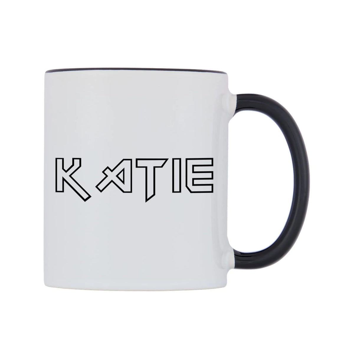 Katie - Iron Maiden Themed Mug — white 11oz gloss mug with a black inside and handle, left side, on a white background