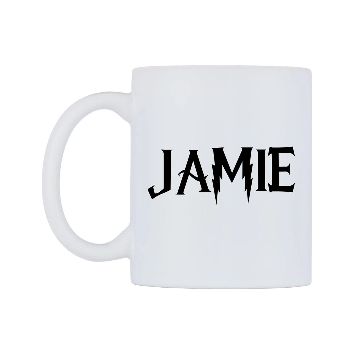 Jamie - Wizard Themed Mug — white 11oz gloss mug, right side, on a white background