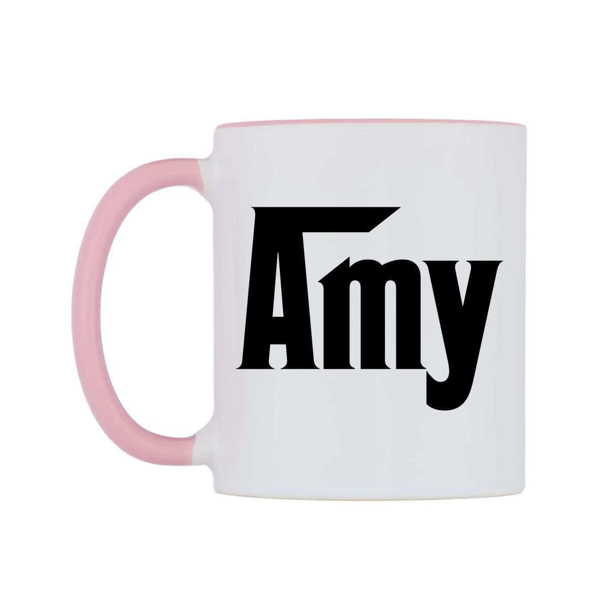 Amy - Godfather Themed Mug — white 11oz gloss mug with a pink inside and handle, right side, on a white background