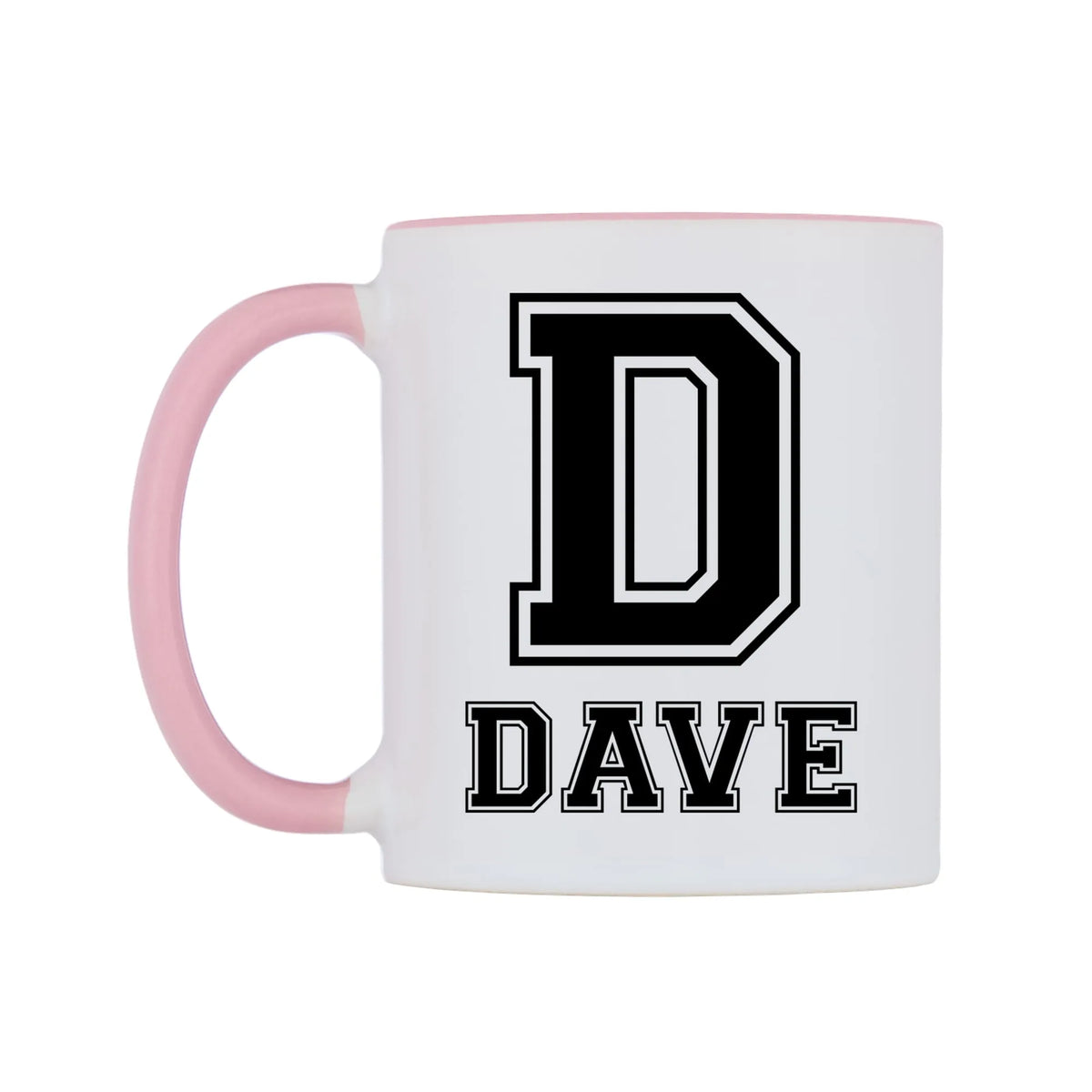 Personalised Initial And Name Mug — white 11oz gloss mug with a pink inside and handle, right side, on a white background