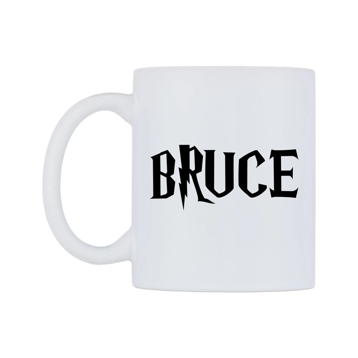 Bruce - Wizard Themed Mug — white 11oz gloss mug, right side, on a white background