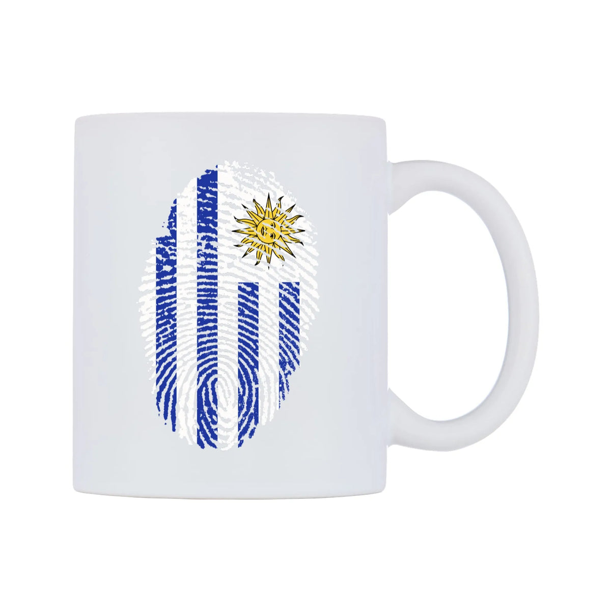 Uruguay Finger Print Flag Mug — white 11oz gloss mug, left side, on a white background