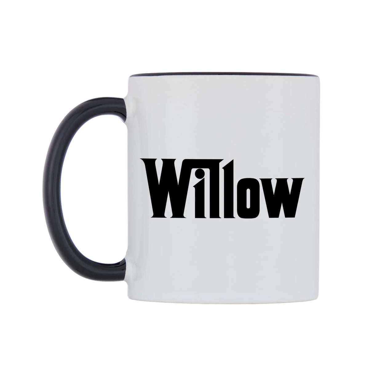 Willow - Godfather Themed Mug — white 11oz gloss mug with a black inside and handle, right side, on a white background