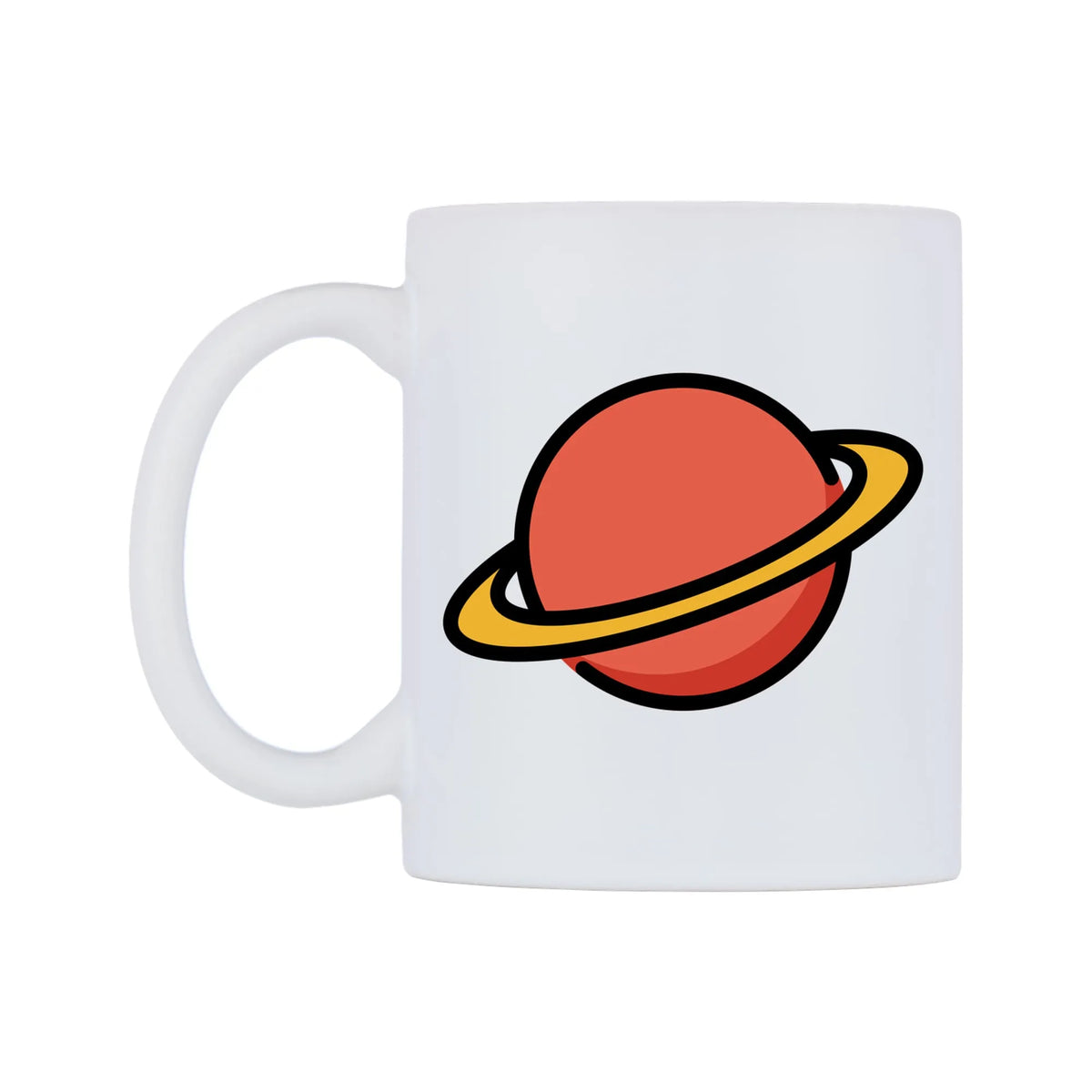 Ringed Planet Emoji Mug — mug, right side, on a white background