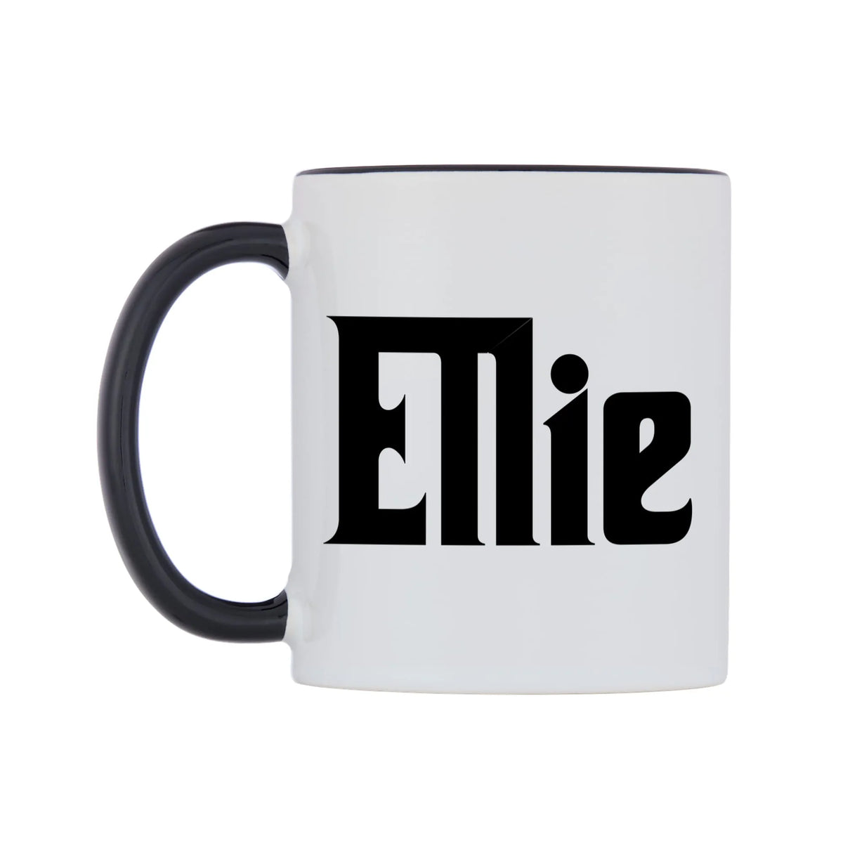 Ellie - Godfather Themed Mug — white 11oz gloss mug with a black inside and handle, right side, on a white background