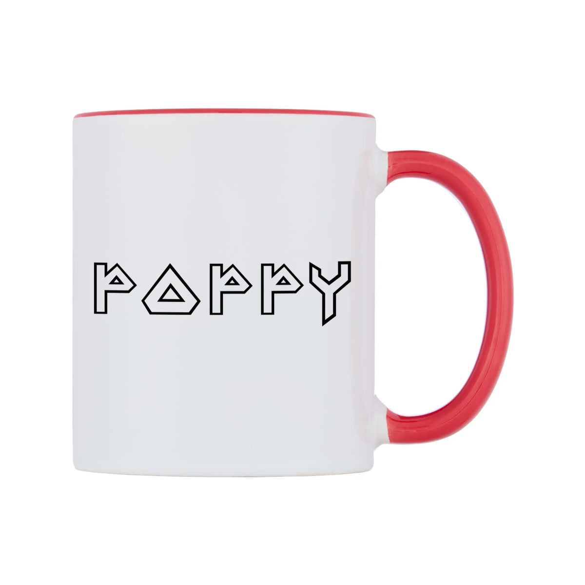 Poppy - Iron Maiden Themed Mug — white 11oz gloss mug with a red inside and handle, left side, on a white background
