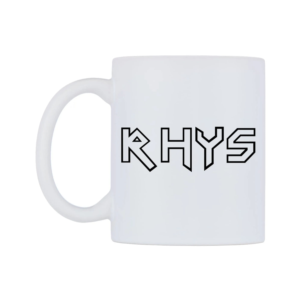 Rhys - Iron Maiden Themed Mug — white 11oz gloss mug, right side, on a white background