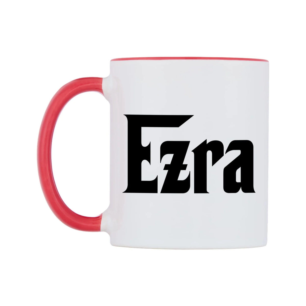 Ezra - Godfather Themed Mug — white 11oz gloss mug with a red inside and handle, right side, on a white background