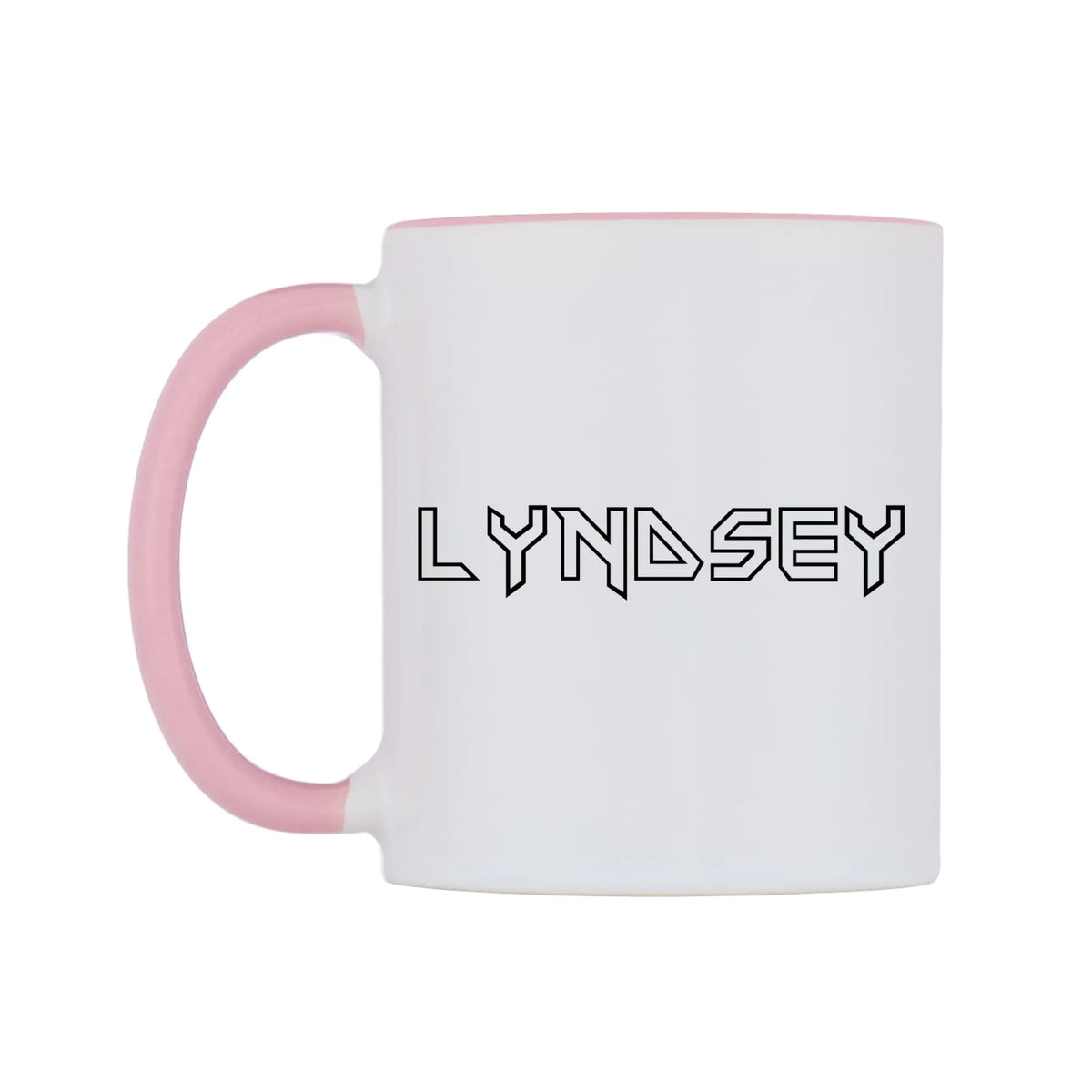 Lyndsey - Iron Maiden Themed Mug — white 11oz gloss mug with a pink inside and handle, right side, on a white background