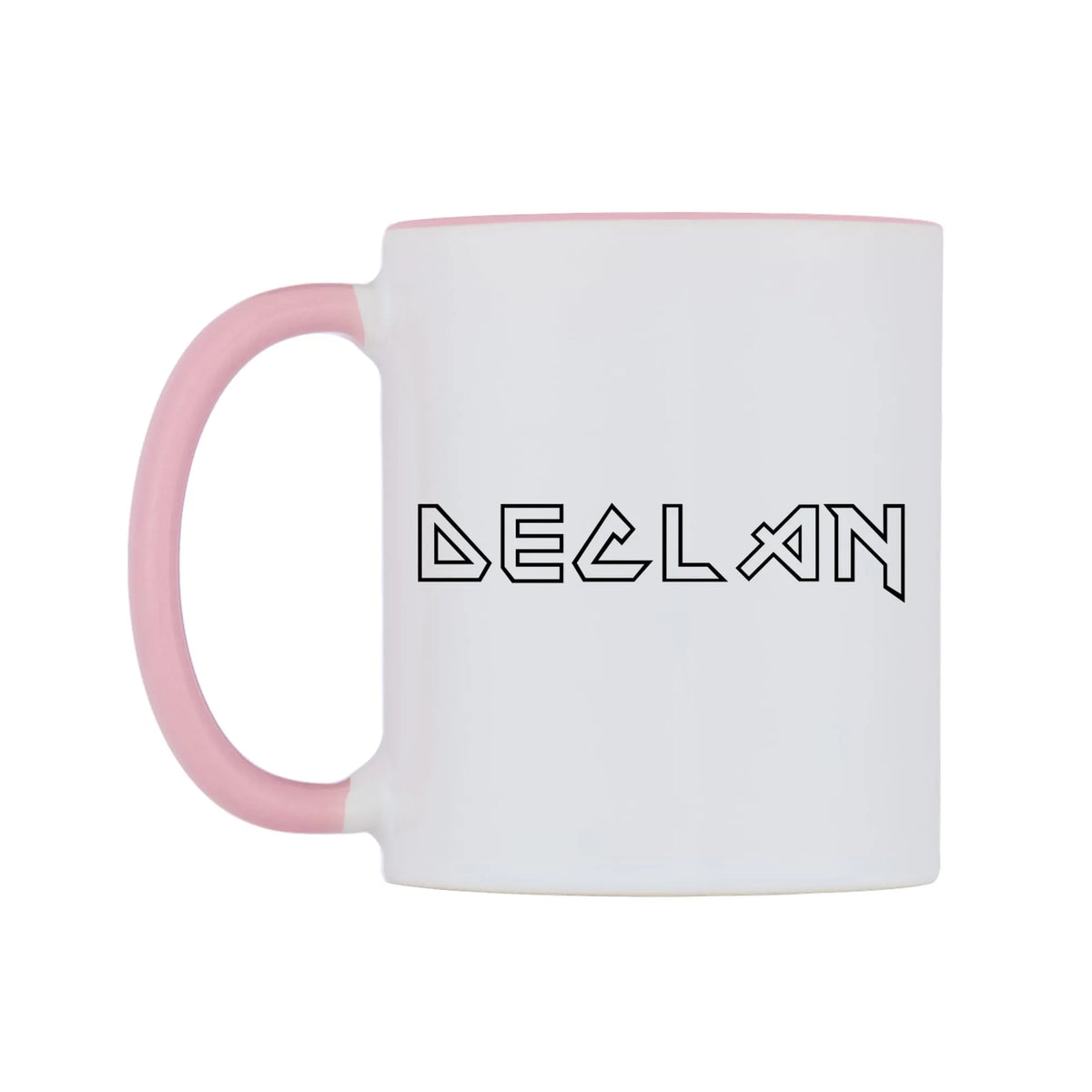 Declan - Iron Maiden Themed Mug — white 11oz gloss mug with a pink inside and handle, right side, on a white background