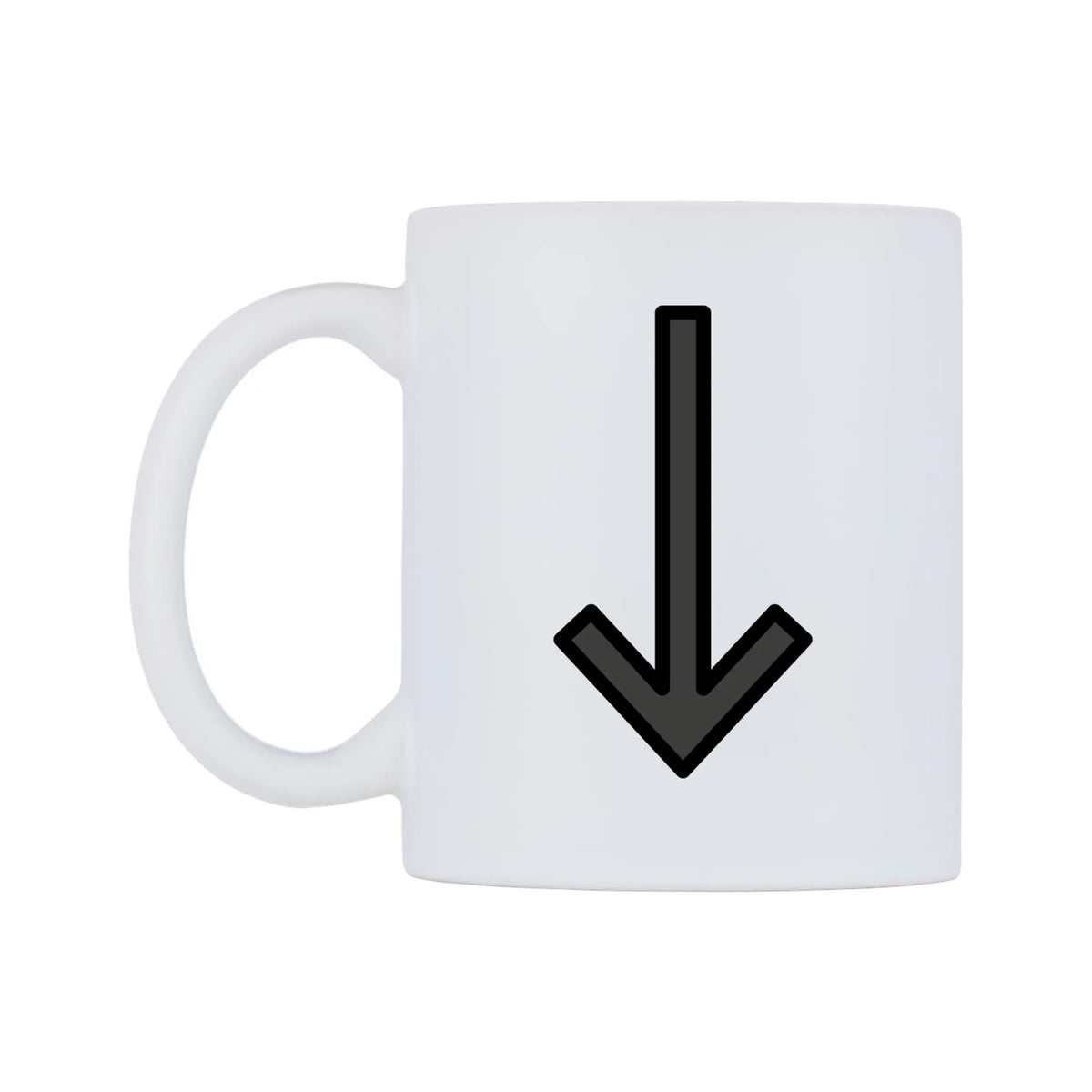 Down Arrow Emoji Mug — mug, right side, on a white background