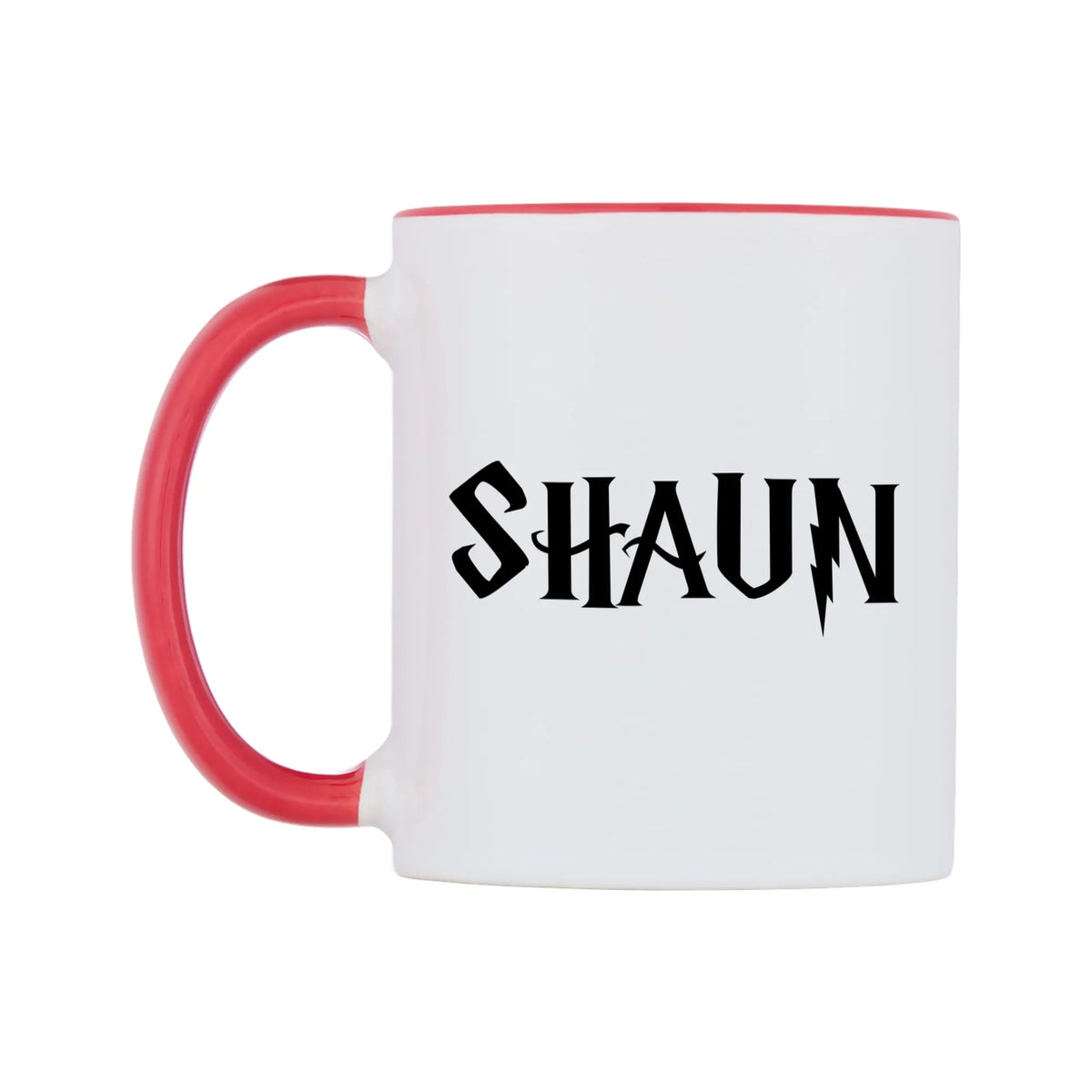 Shaun - Wizard Themed Mug — white 11oz gloss mug with a red inside and handle, right side, on a white background