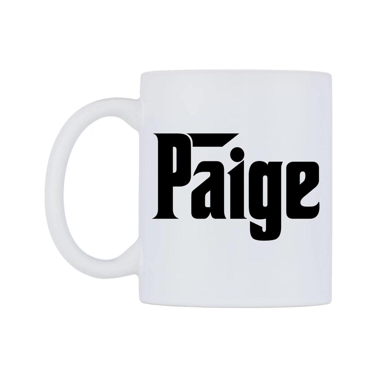 Paige - Godfather Themed Mug — white 11oz gloss mug, right side, on a white background