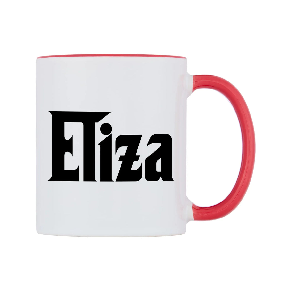 Eliza - Godfather Themed Mug — white 11oz gloss mug with a red inside and handle, left side, on a white background