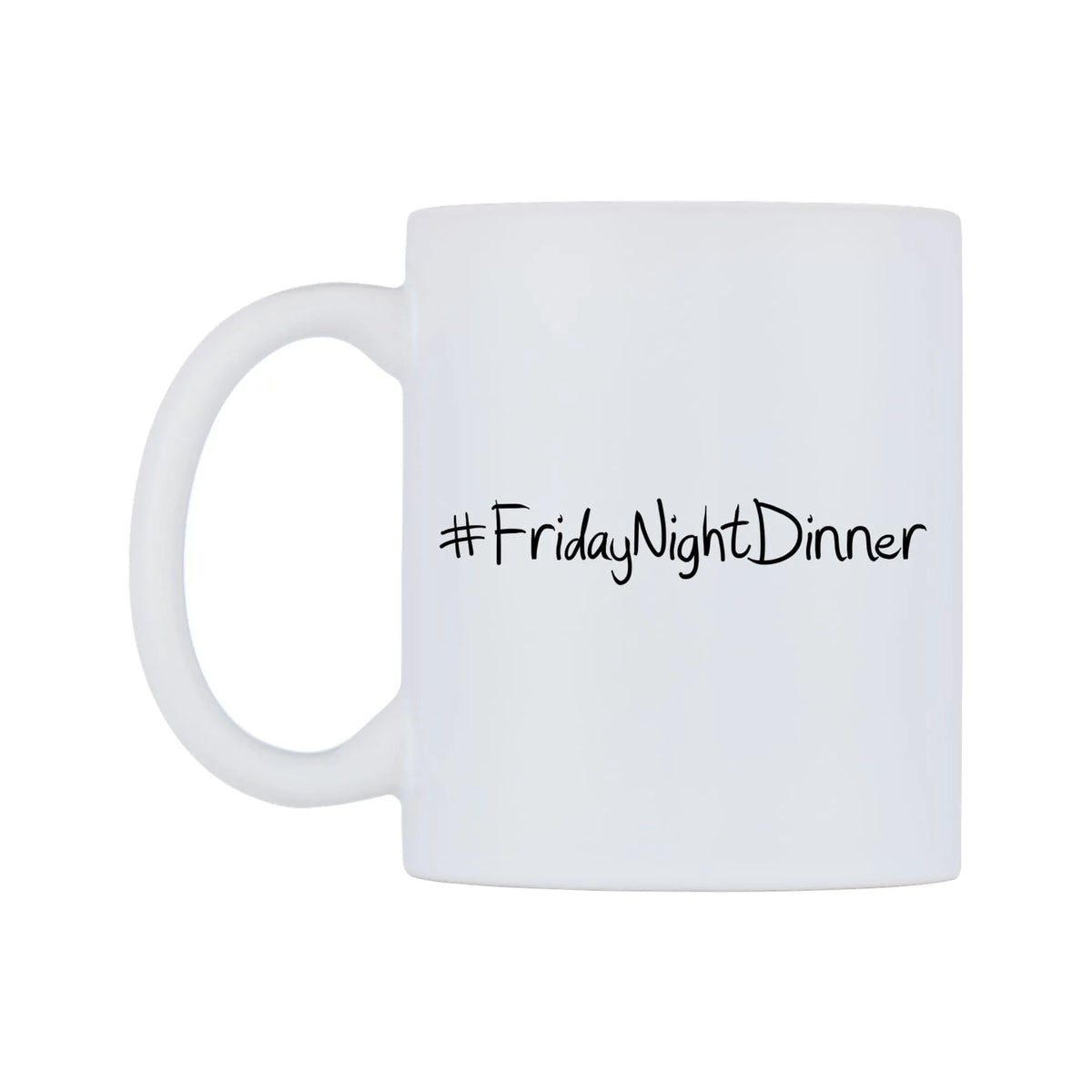 FridayNightDinner Mug — mug, right side, on a white background