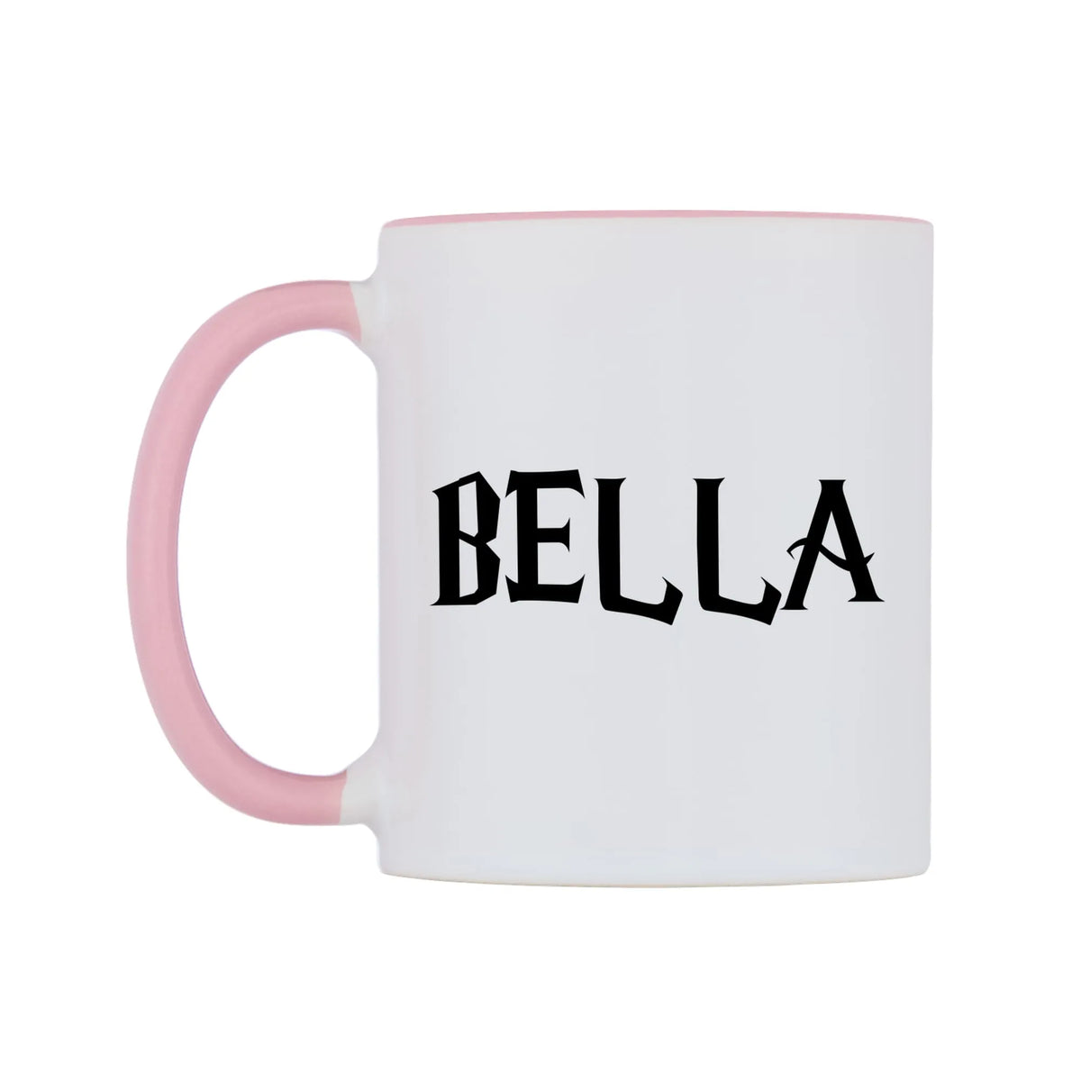 Bella - Wizard Themed Mug — white 11oz gloss mug with a pink inside and handle, right side, on a white background