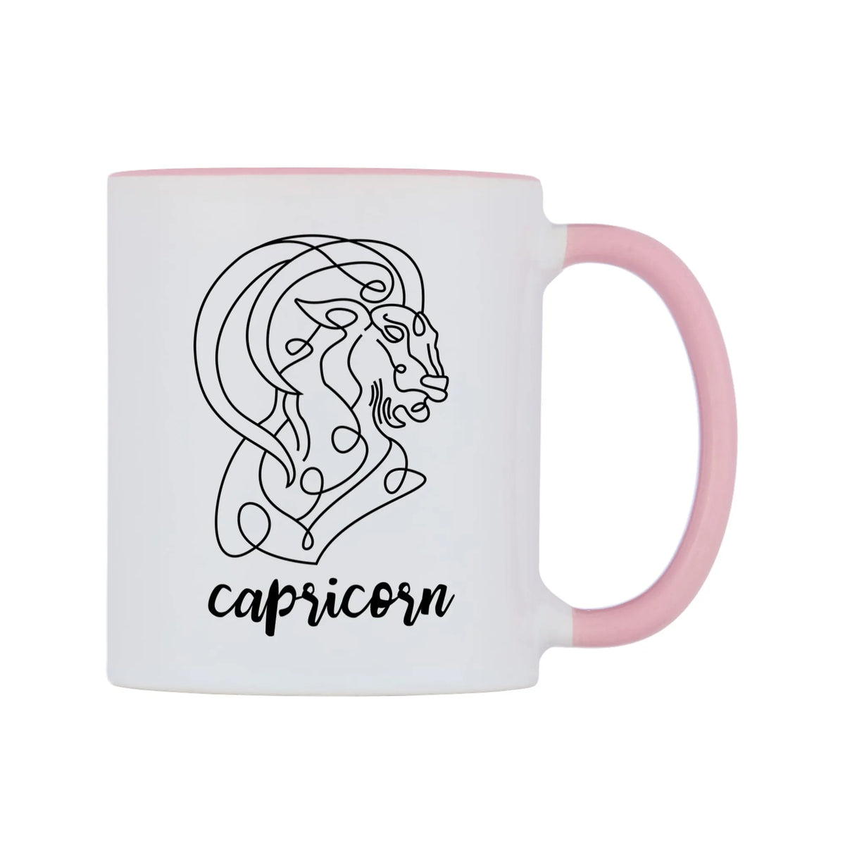 Zodiac Sign Capricorn Mug — white 11oz gloss mug with a pink inside and handle, left side, on a white background