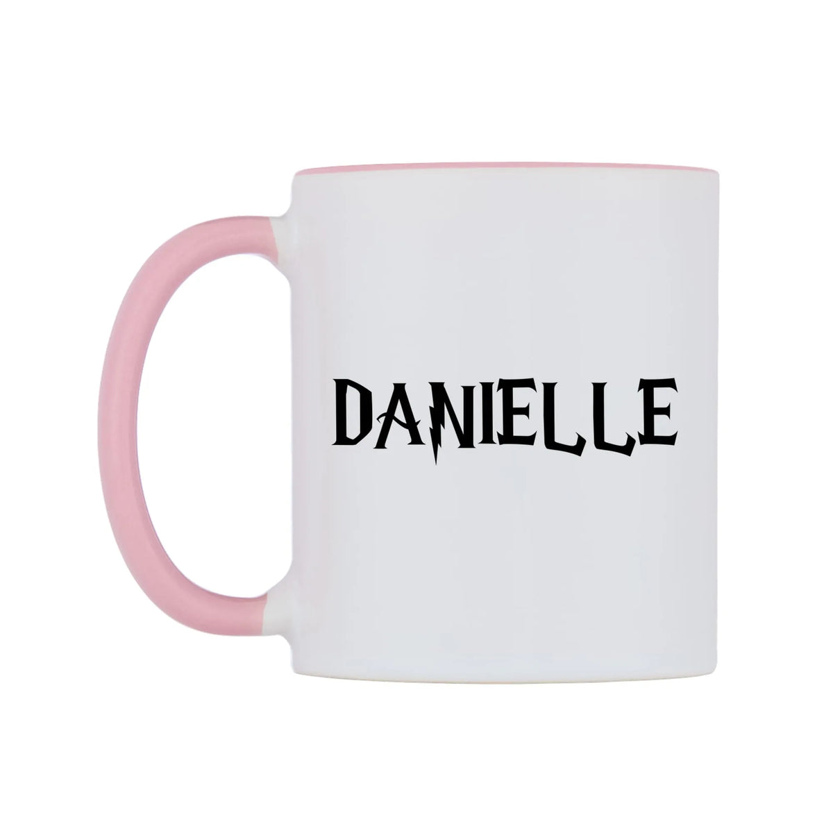 Danielle - Wizard Themed Mug — white 11oz gloss mug with a pink inside and handle, right side, on a white background