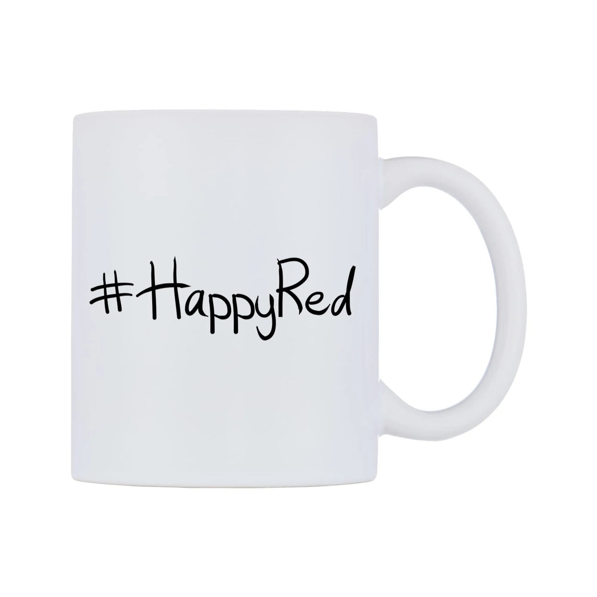 HappyRed Mug — mug, left side, on a white background