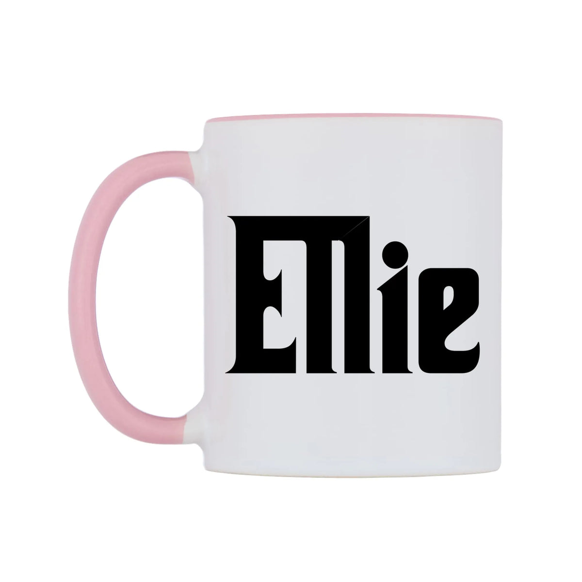 Ellie - Godfather Themed Mug — white 11oz gloss mug with a pink inside and handle, right side, on a white background