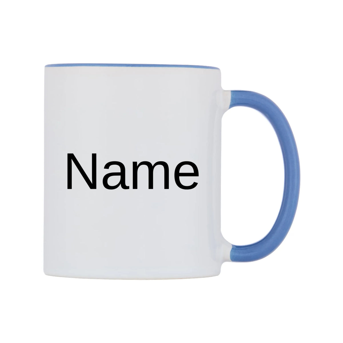Name Personalised Mug — white 11oz gloss mug with a cambridge blue inside and handle, left side, on a white background