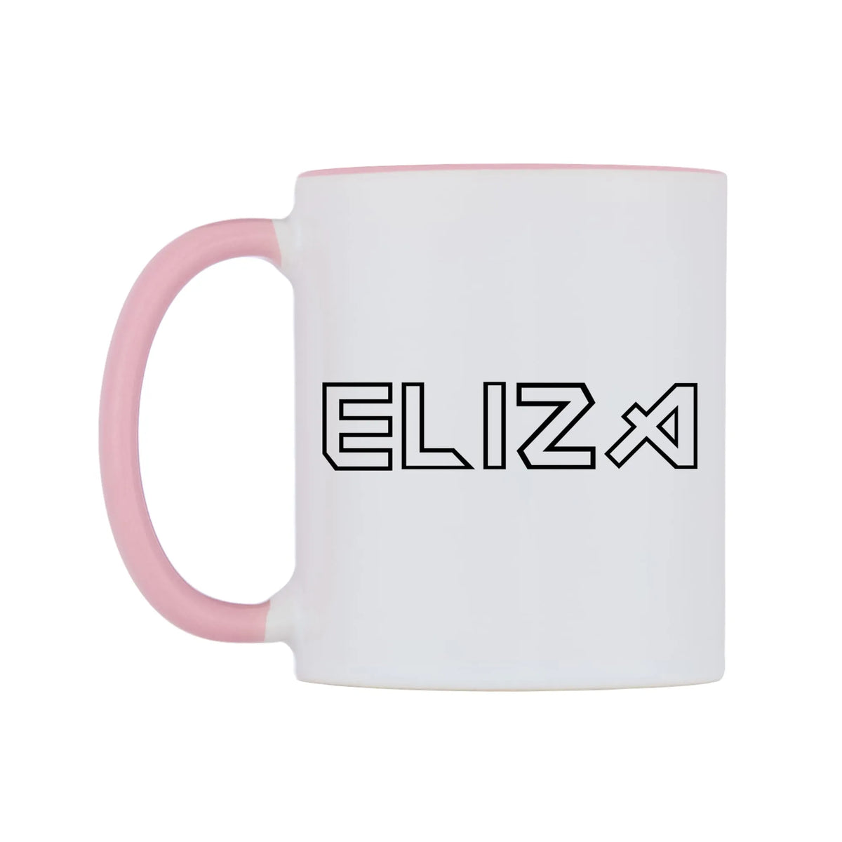 Eliza - Iron Maiden Themed Mug — white 11oz gloss mug with a pink inside and handle, right side, on a white background