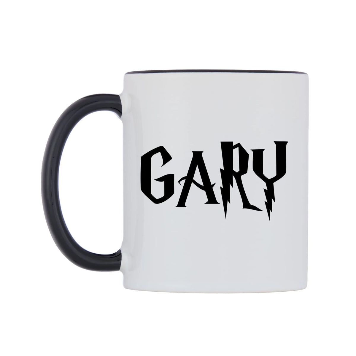 Gary - Wizard Themed Mug — white 11oz gloss mug with a black inside and handle, right side, on a white background