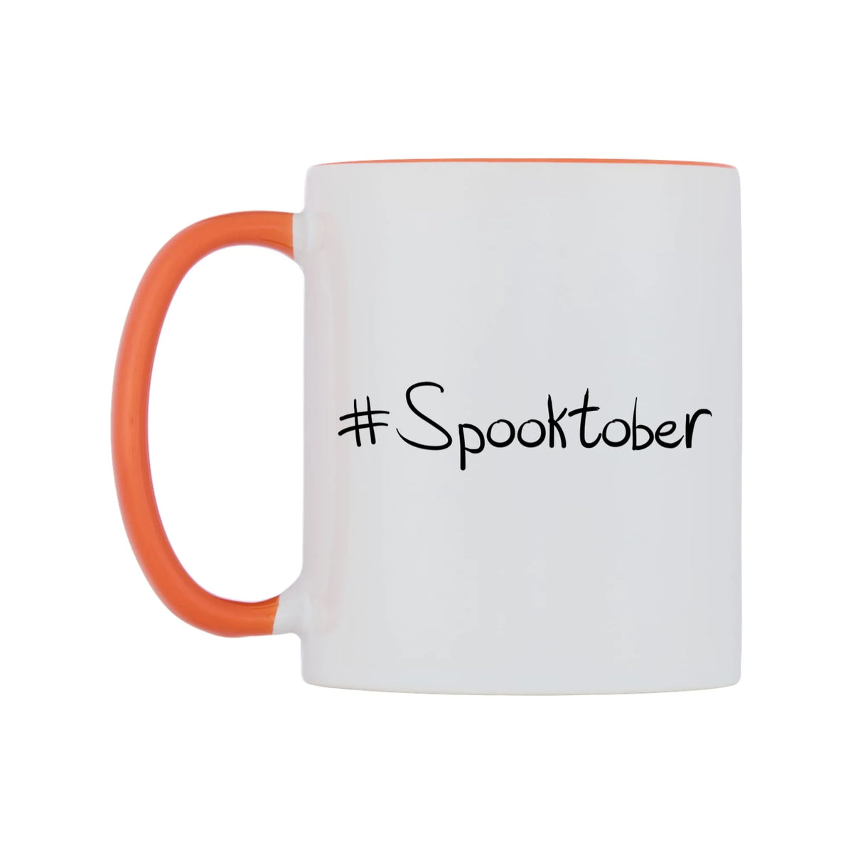 Spooktober Mug — white 11oz gloss mug with a orange inside and handle, right side, on a white background